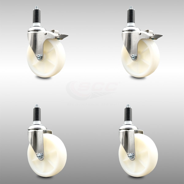 Service Caster 5 Inch 316SS Nylon Swivel 1-1/4 Inch Expanding Stem Caster Lock Brake SCC, 2PK SCC-SS316TTLEX20S514-NYS-2-S-2-114 - main